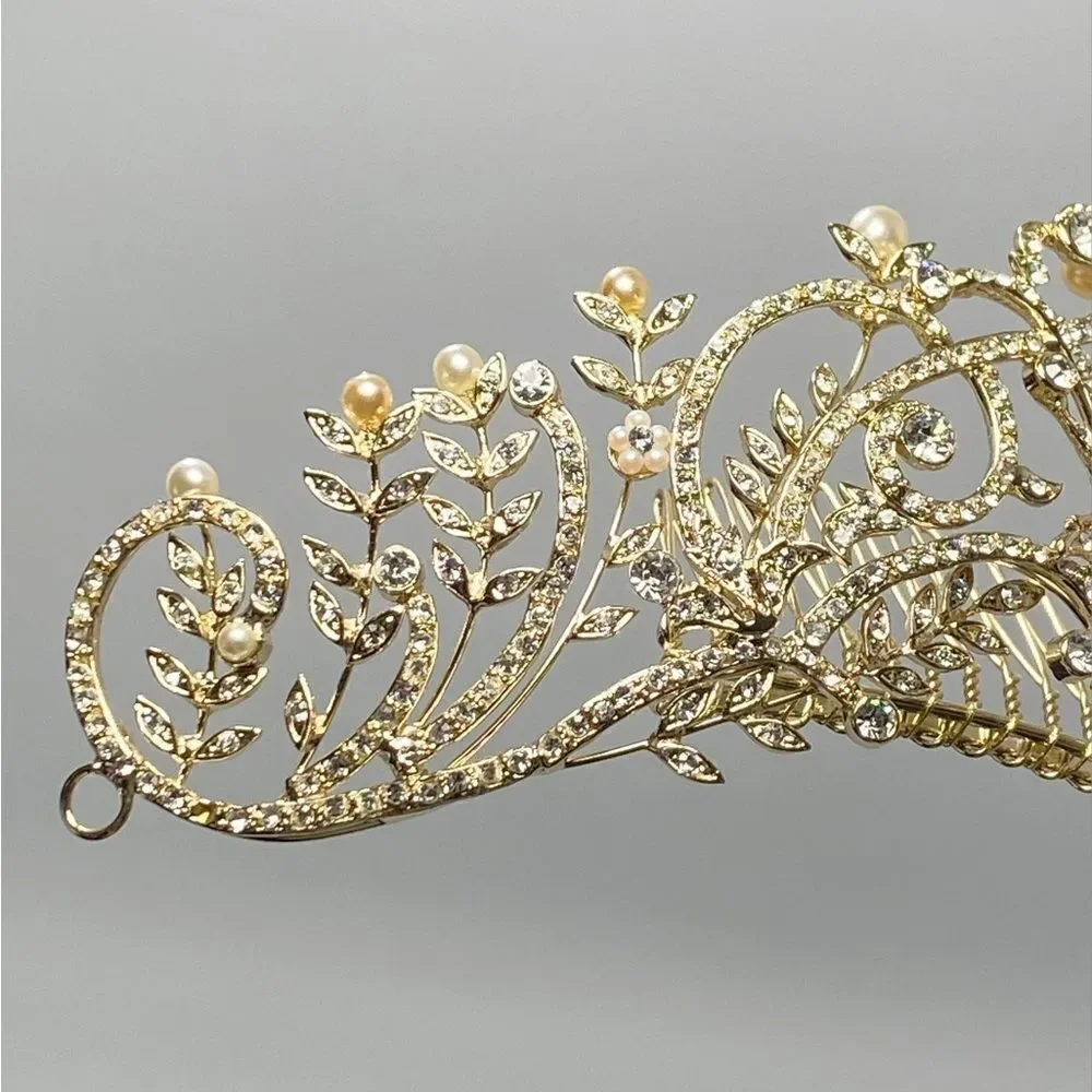 Homa Bridal 250 Crystal Gold Bridal Tiara Headpiece Hair Jewelry Wedding